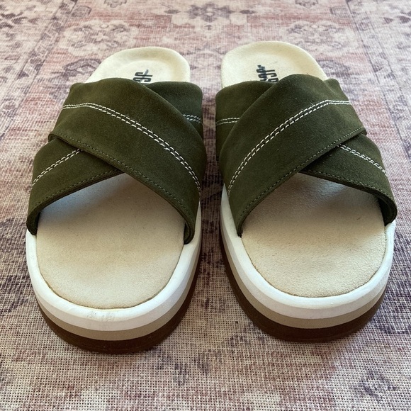 J Crew Suede Nubuck Slides Olive Green Size 9 - Picture 3 of 13